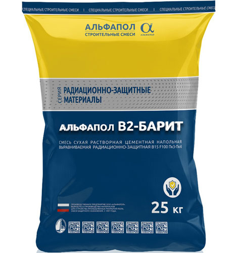 АЛЬФАПОЛ В2-БАРИТ модифицированный радиационно-защитный баритобетон в упаковке 25 кг